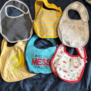 Assorted Baby Bibs Set - Yellow, Blue, Gray, Cream, Red Accents